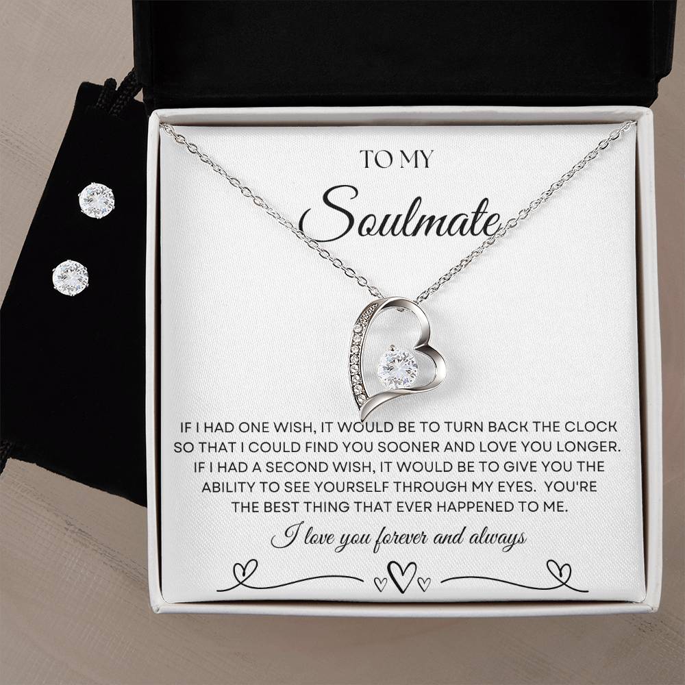 Forever Love Necklace + Clear CZ Earrings To My Soulmate