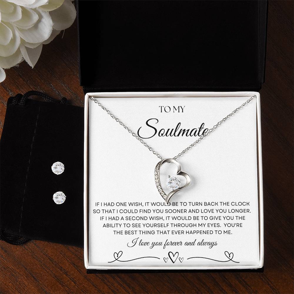 Forever Love Necklace + Clear CZ Earrings To My Soulmate