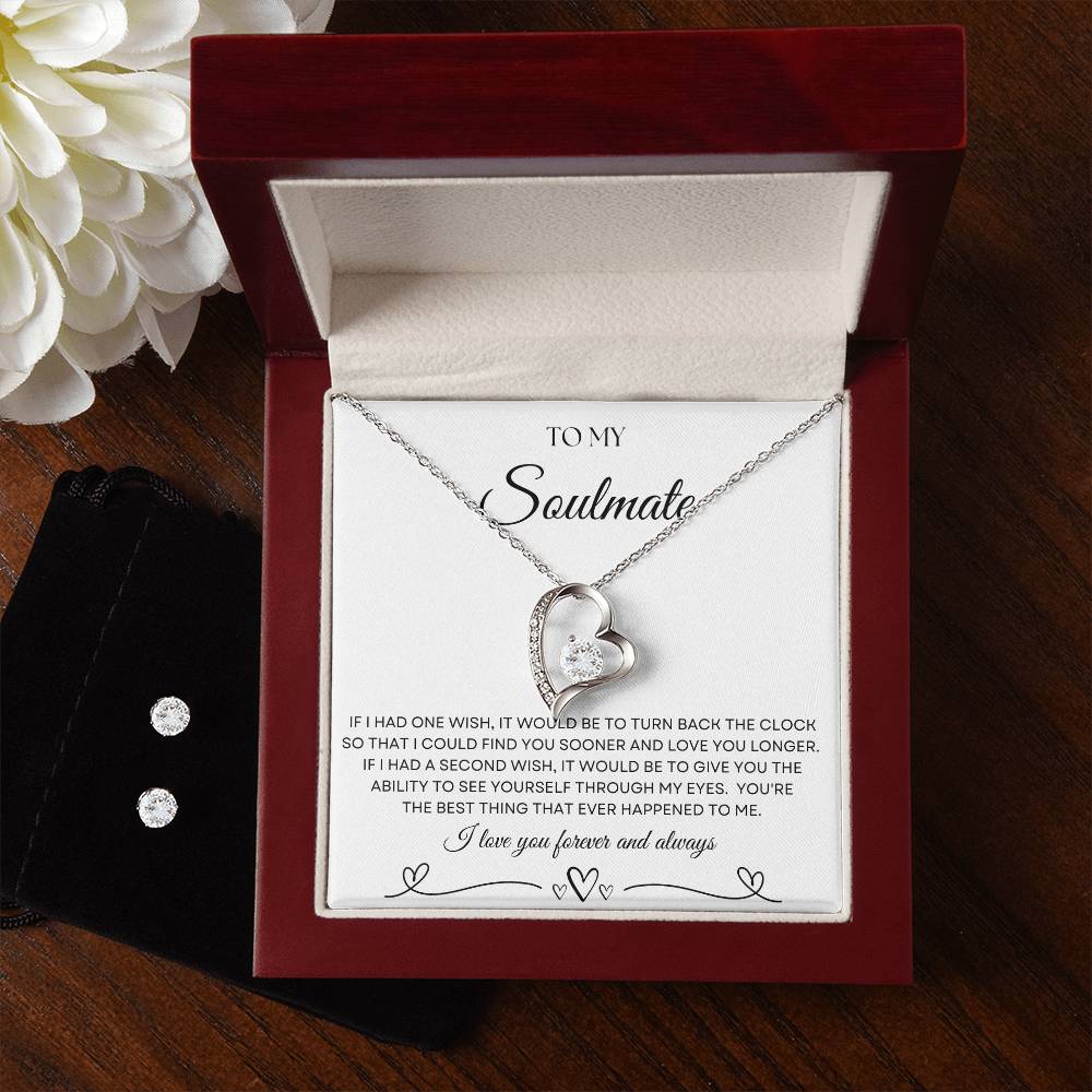 Forever Love Necklace + Clear CZ Earrings To My Soulmate